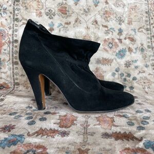 Moschino Cheap and Chic 90’s Ruched Black Suede Ankle Booties
